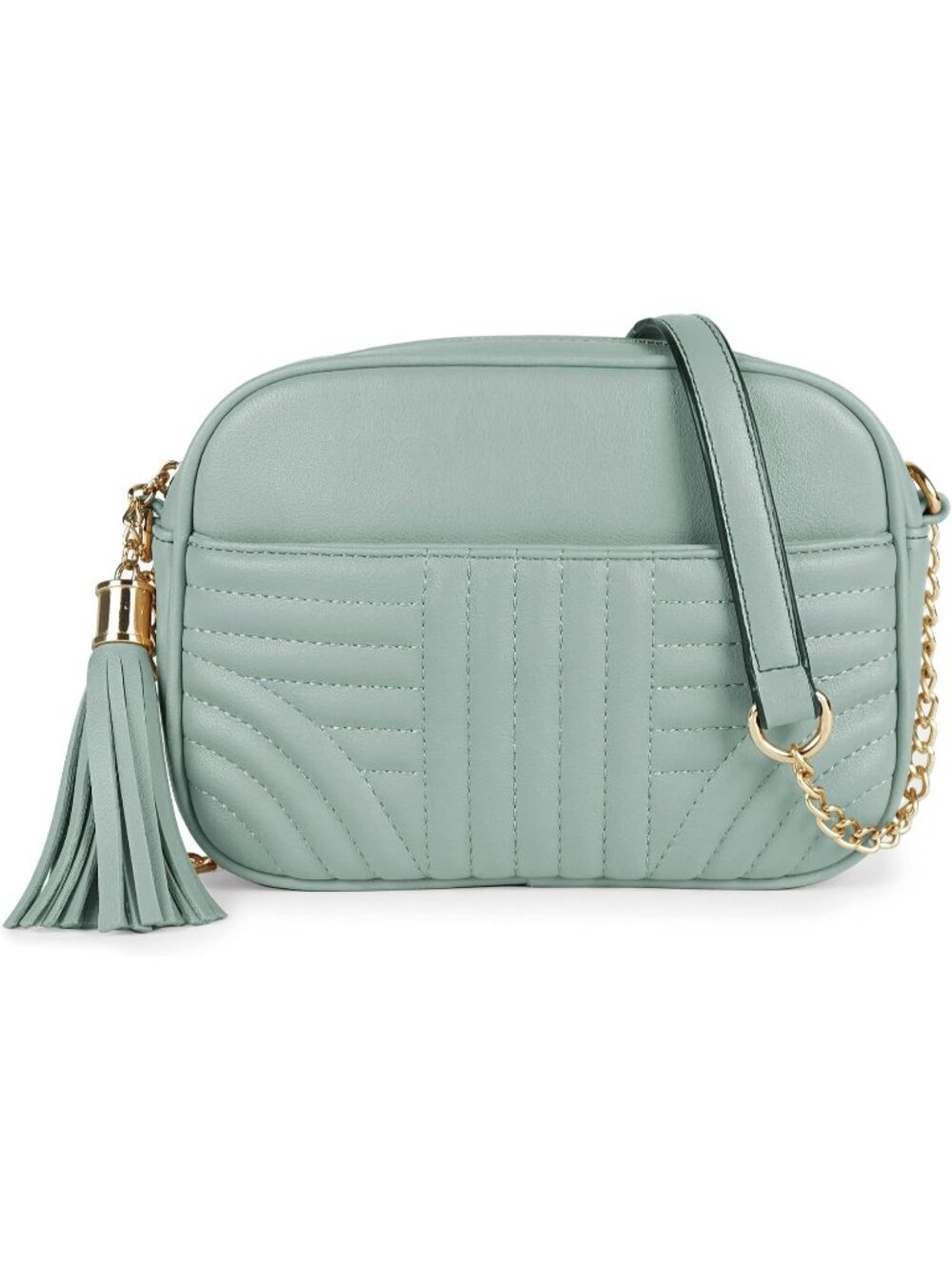 👜Womens Light Mint Quilted Camera Bag Tassel Crossbody Lightweight Shoulder Bag